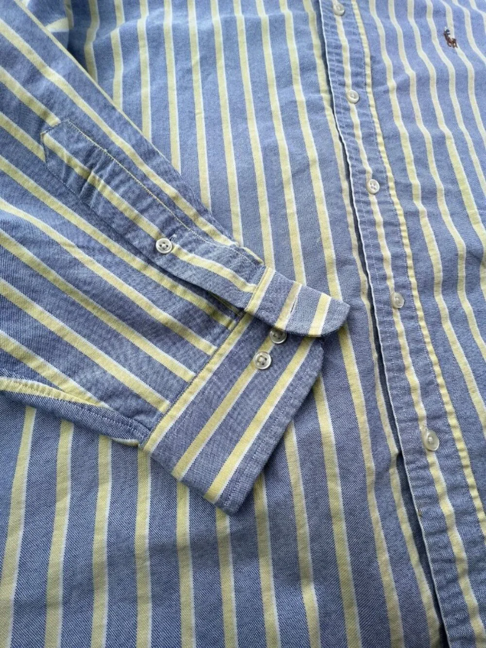 Ralph Lauren Classic Fit Button Down Shirt Striped Yellow Blue White 17.5 32/33